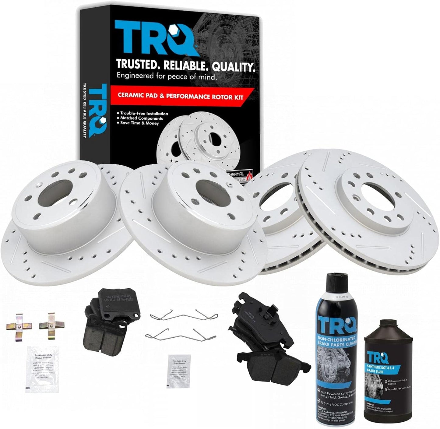 TRQ Brake Rotor and Ceramic Pad Kit for Saab and Saturn Vehicles