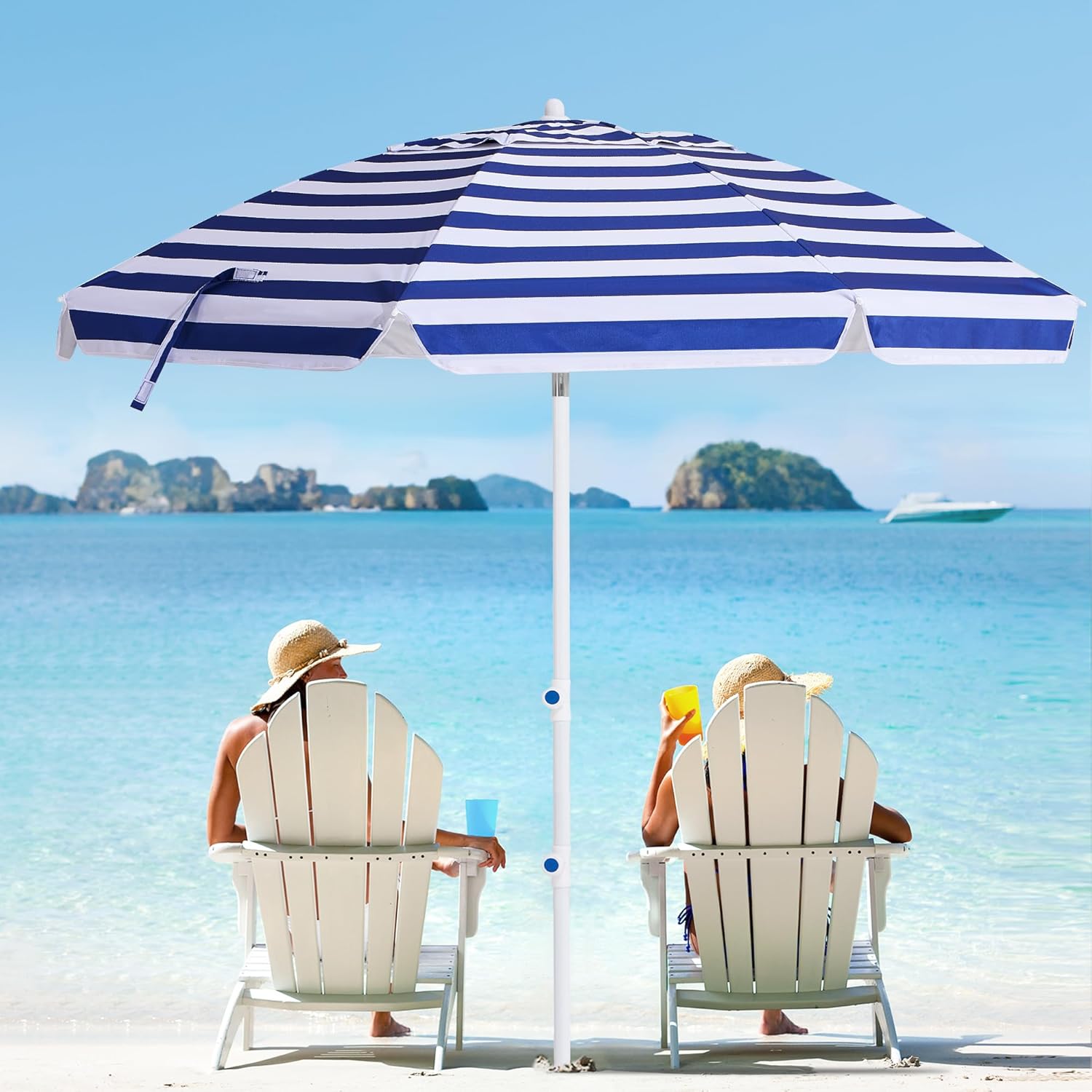 MEWAY 8.5ft Beach Umbrella with UV Protection & Sand Anchor