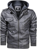 PU Faux Leather Mens Bomber Jacket with Removable Hood - Water & Wind