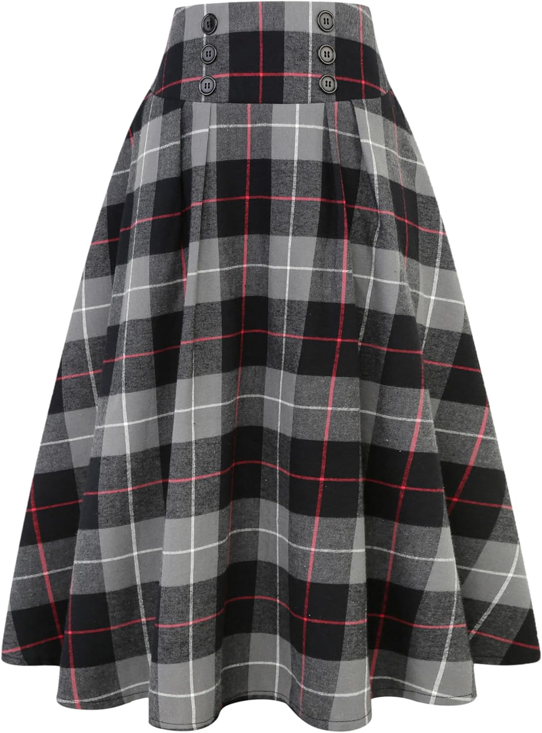 Plaid Midi Skirt for Women High Waist Aline Pleated Style