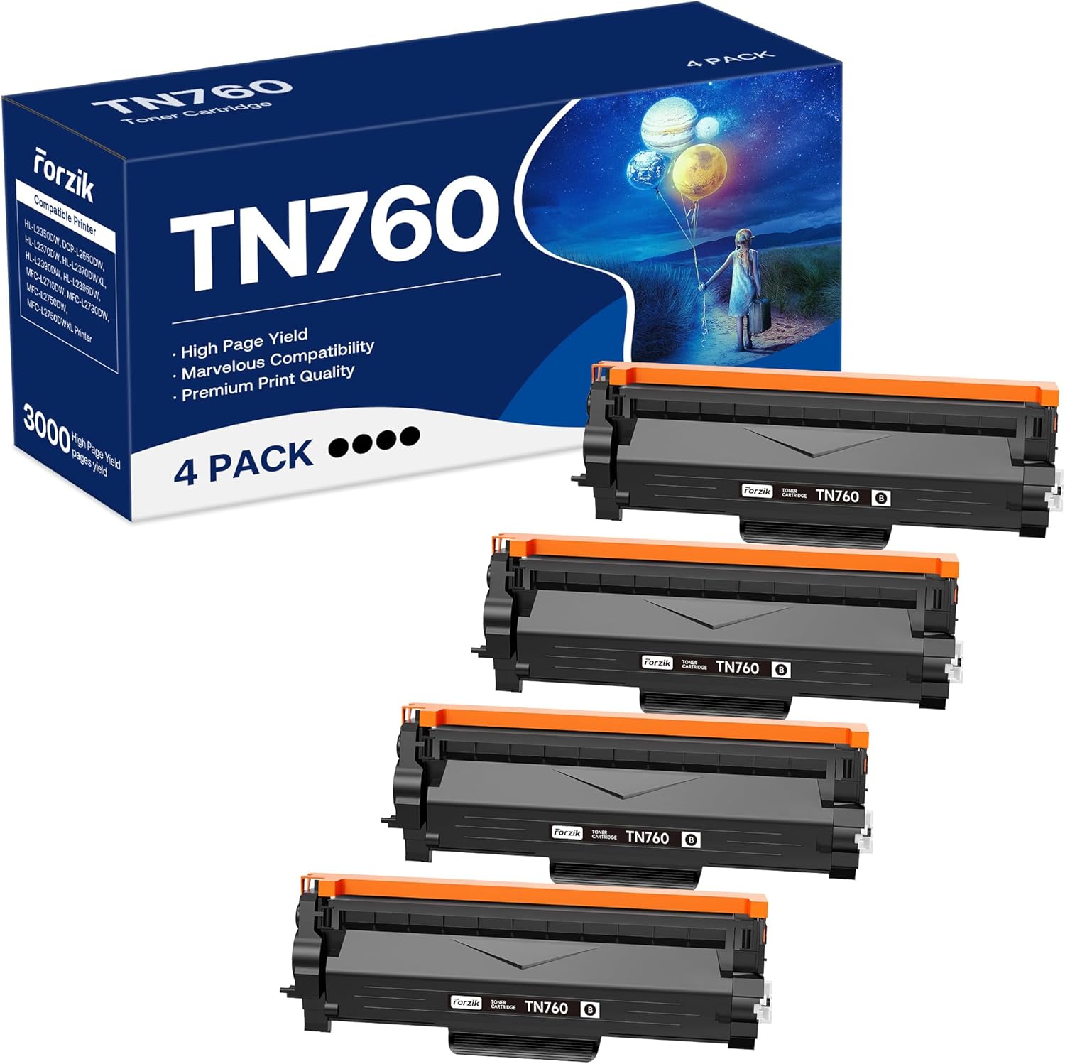 Forzik Compatible TN760 Toner Cartridge for Brother Printers