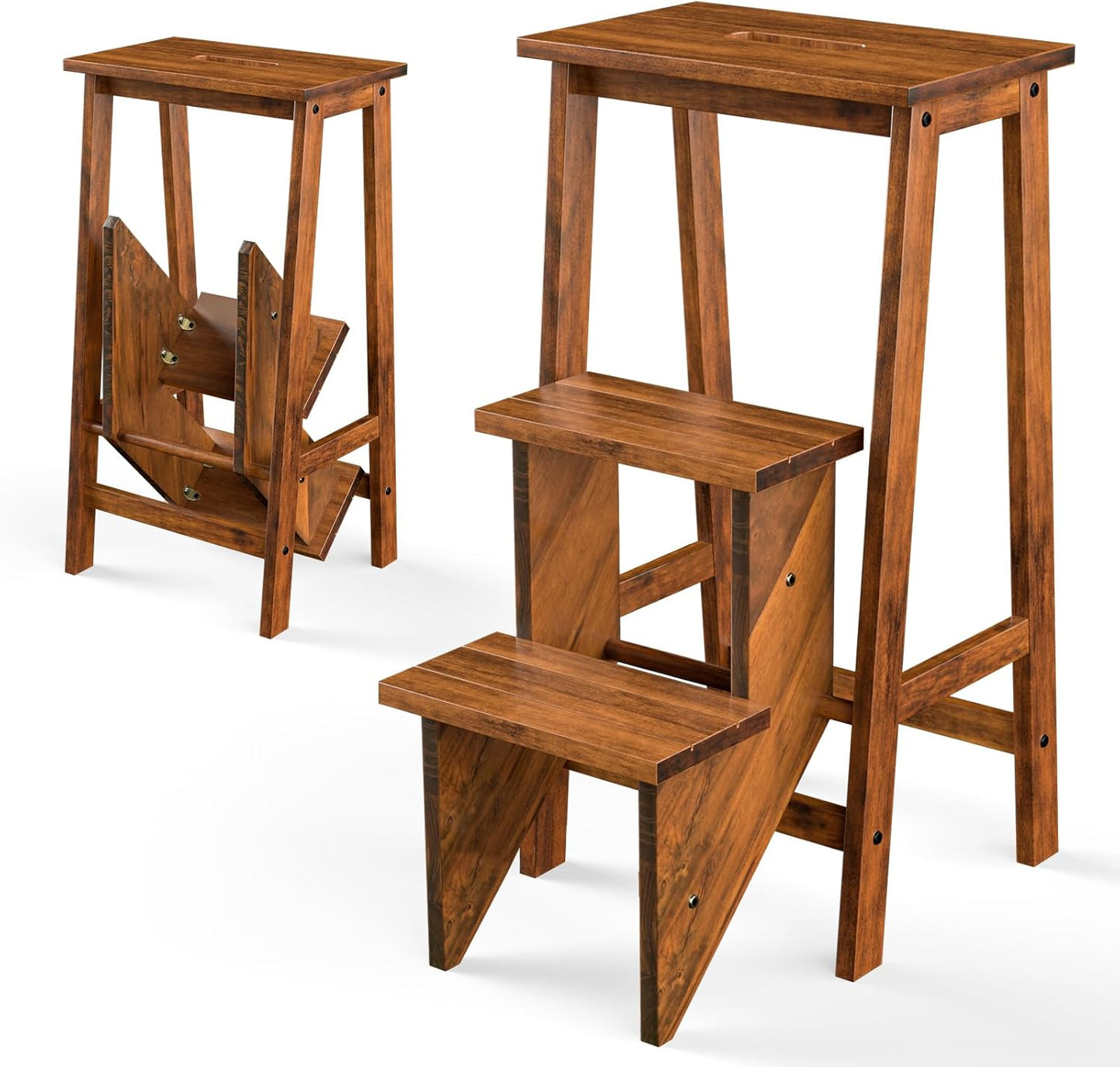 Costzon Folding 3 Step Stool - Versatile Wooden Step Ladder