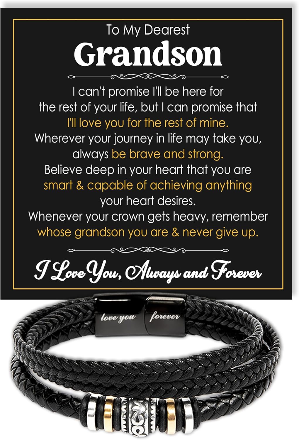 VIRAGIL To My Grandson Leather Bracelet Meaningful Gift