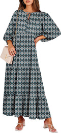 Women's Puff Sleeve Boho Maxi Dress in Floral V Neck Design