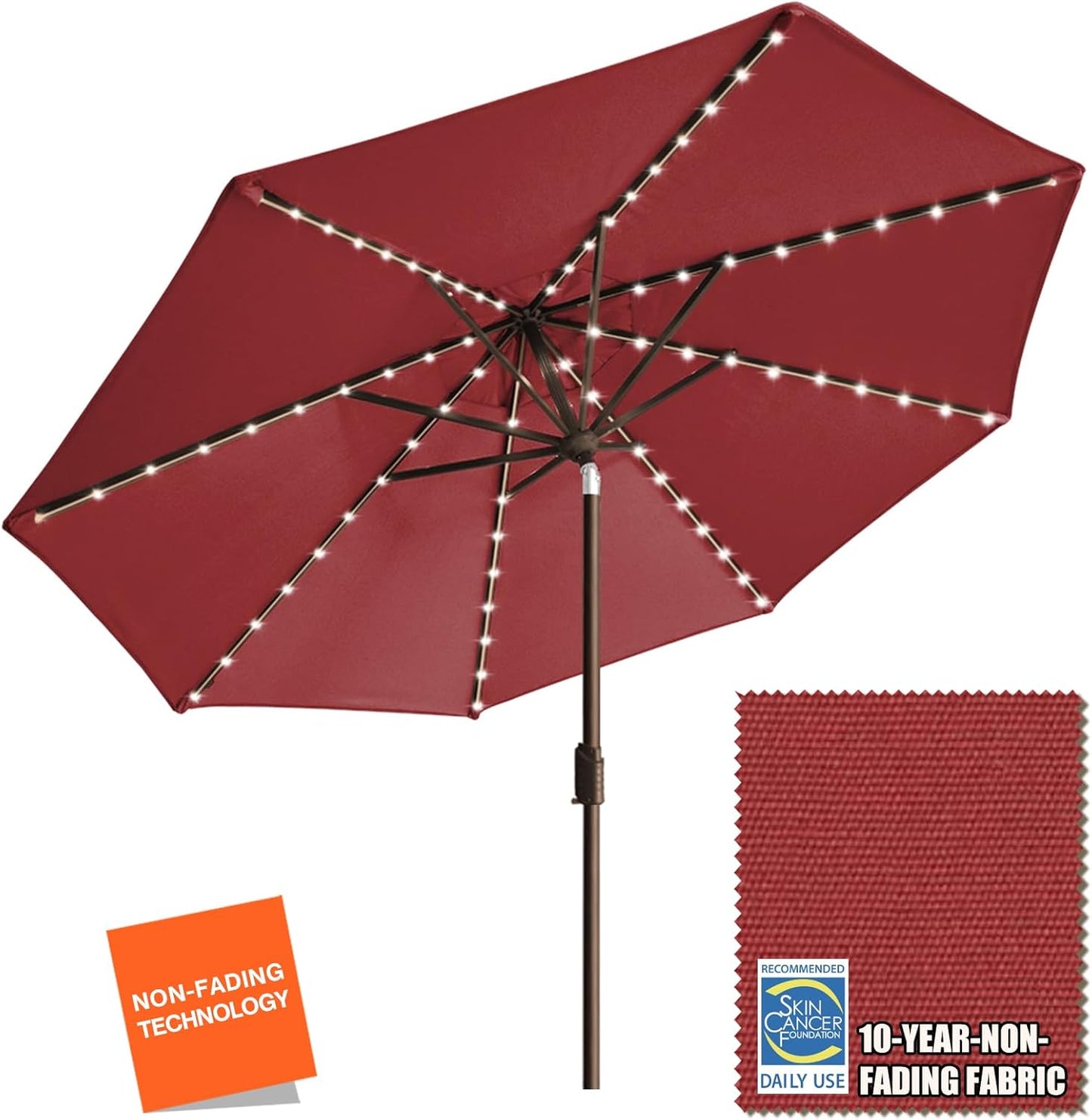 EliteShade 9ft Market Umbrella with 80 LED Lights for Patio