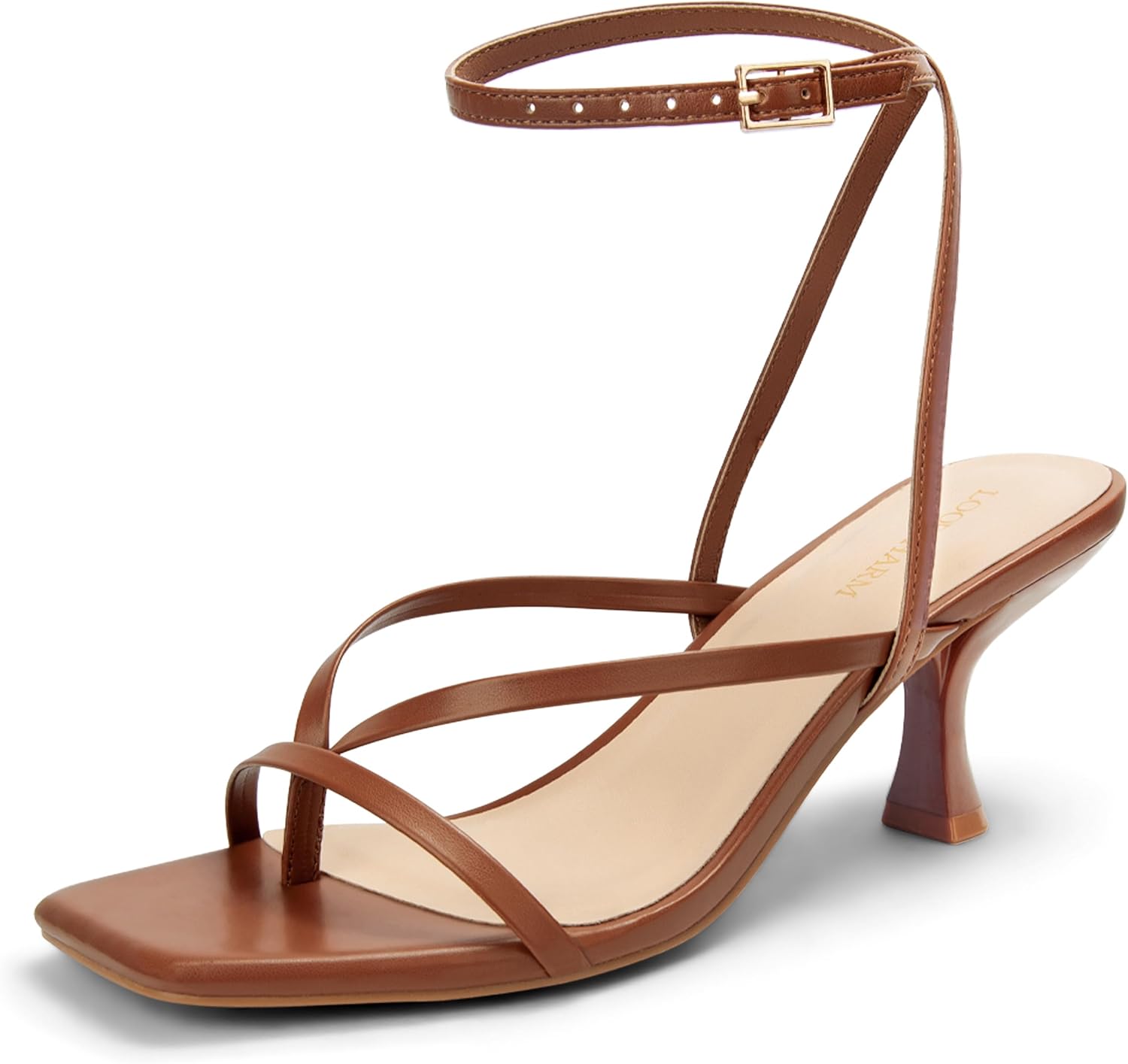 Women's Kitten Heel Strappy Open Square Toe Thong Ankle Strap Heels