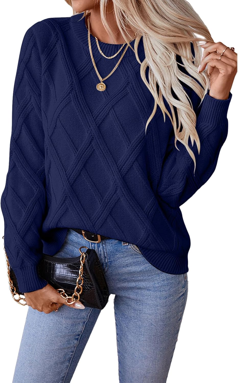SHEWIN Womens Sweaters Crewneck Cable Knit for Fall Style