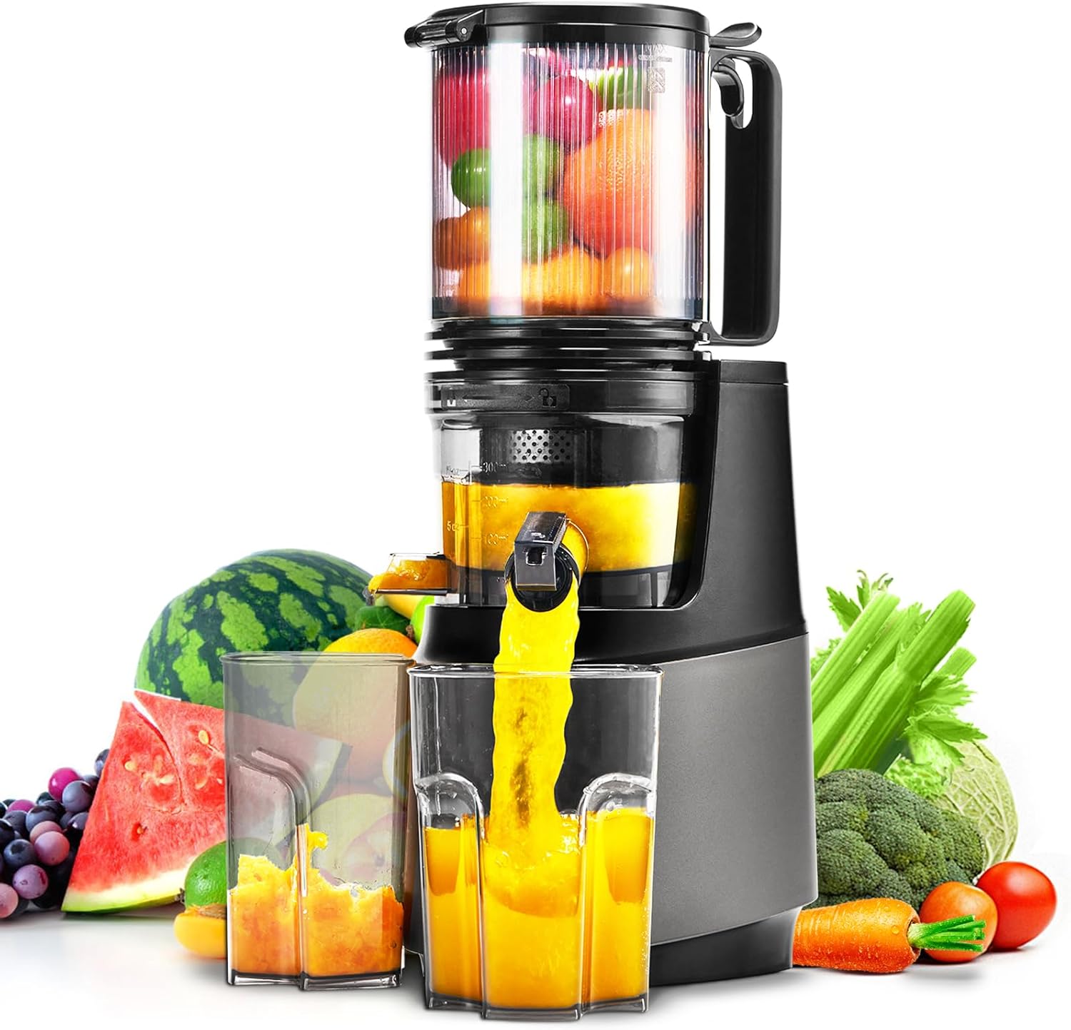 Cold Press Juicer with 5.3in Feed Chute for Easy Juicing
