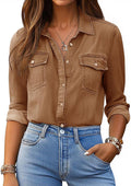 Glozeplus Denim Shirt Women Chambray Long Sleeve Tops