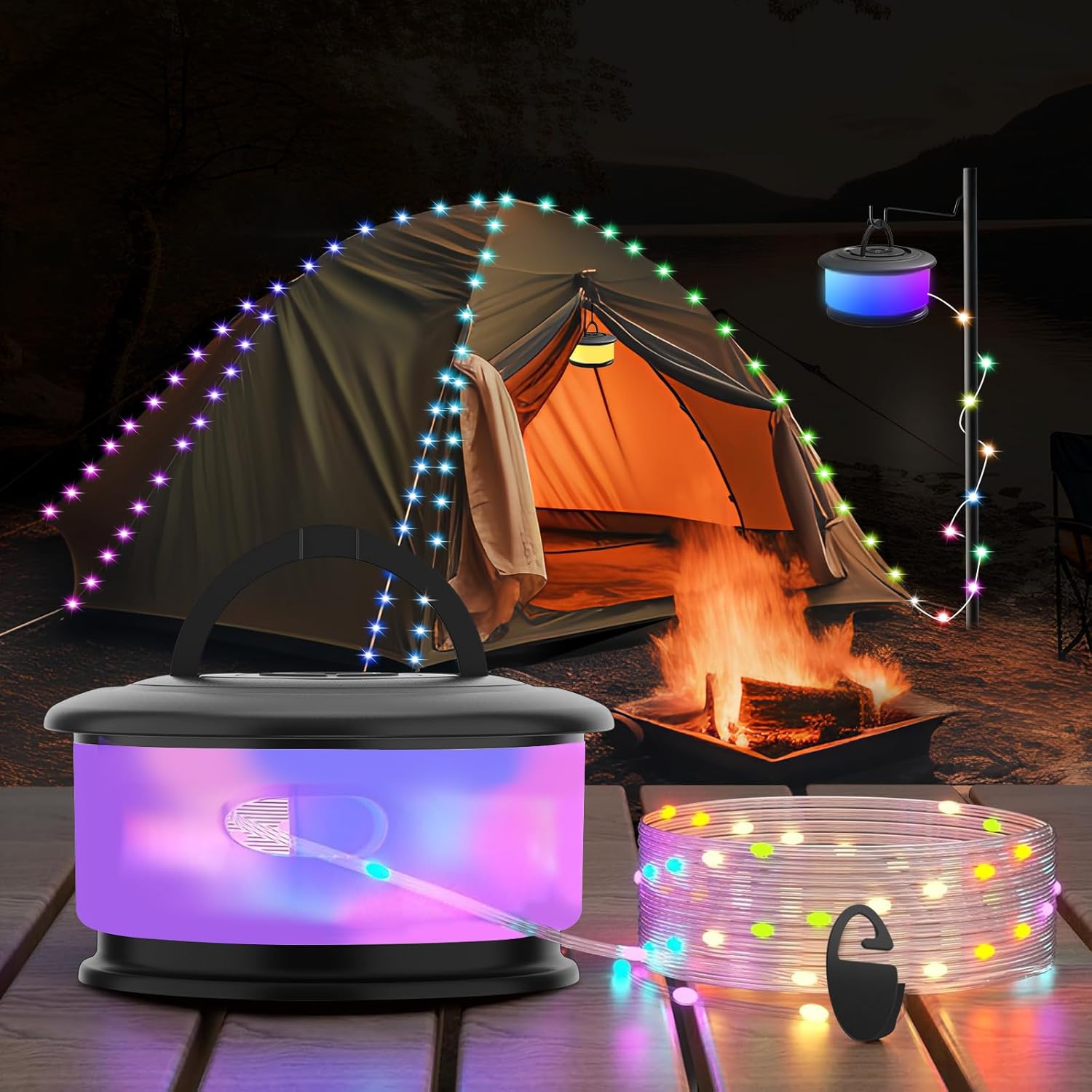 TSOCOS Retractable Camping String Lights - 19 Modes!