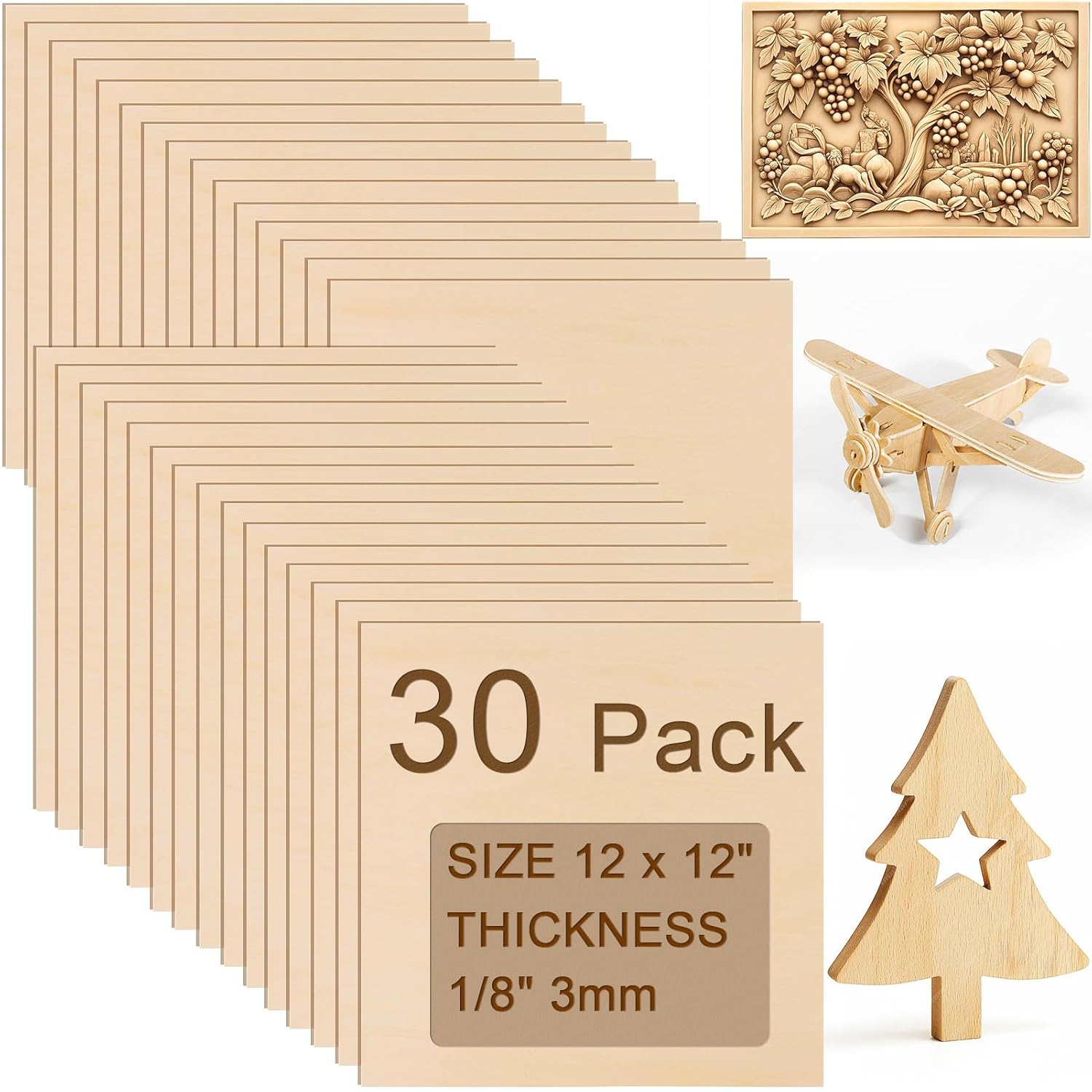 30PCS Basswood Sheets for Laser Cutting and DIY Crafts