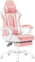 Pink Gaming Chair with Footrest and Massage Lumbar Support - Ergonomic