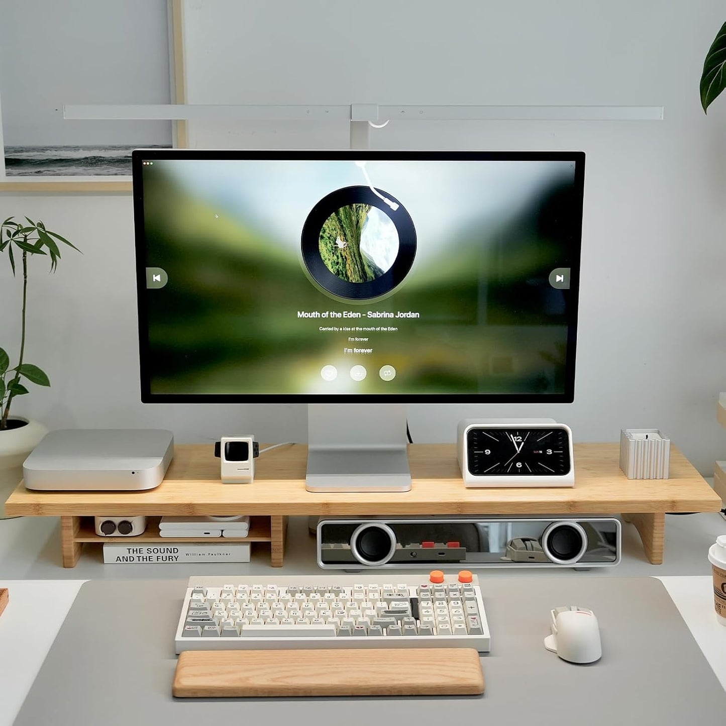 Bamboo Dual Monitor Stand Riser for Ergonomic Workspace Setup