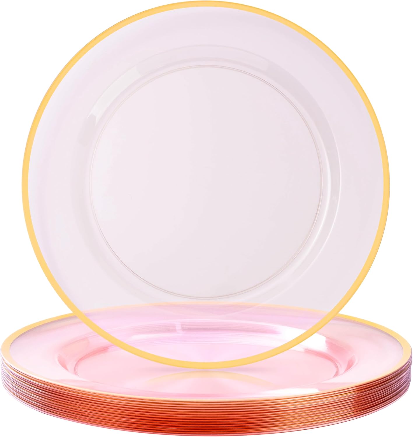15 Pack Clear Pink Charger Plates: Elegant Table Decor by BESTSTAR