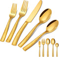 65-Piece Gold Silverware Set for 12 - Hammered Stainless Flatware