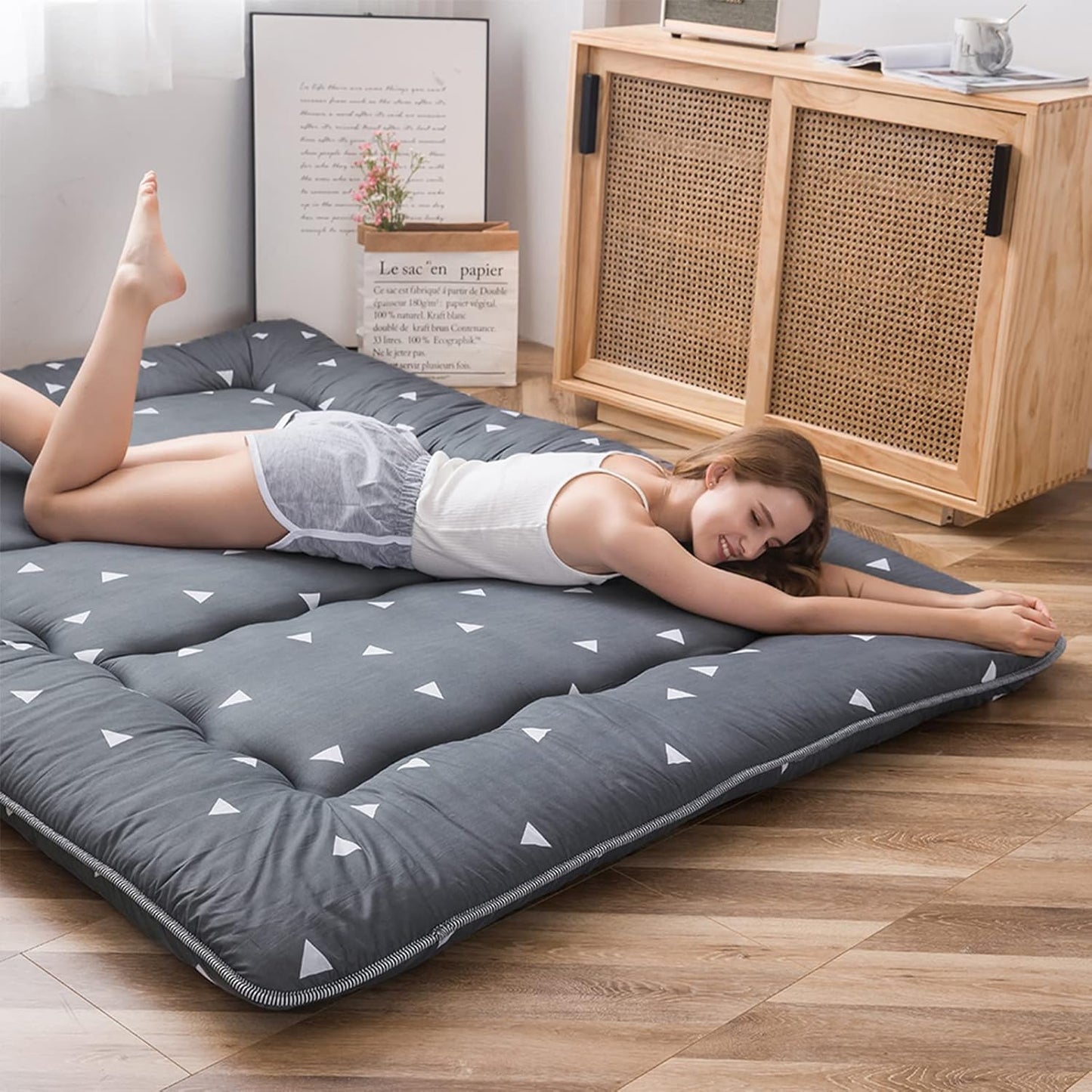 Grey Triangle Japanese Floor Futon Mattress for Comfortable Sleep