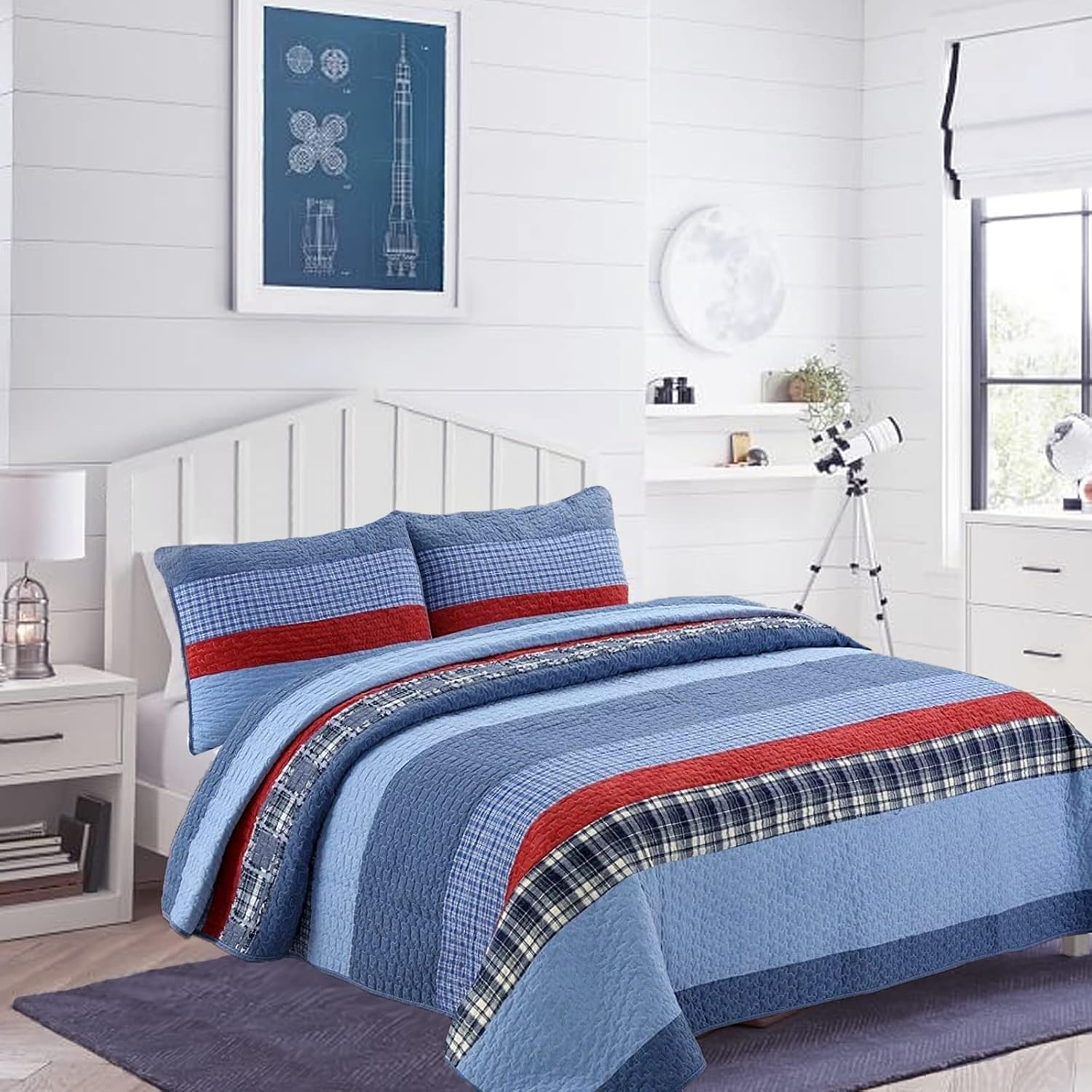 Cozy Line Home Fashions Sailor Navy Striped Quilt Set for Kids