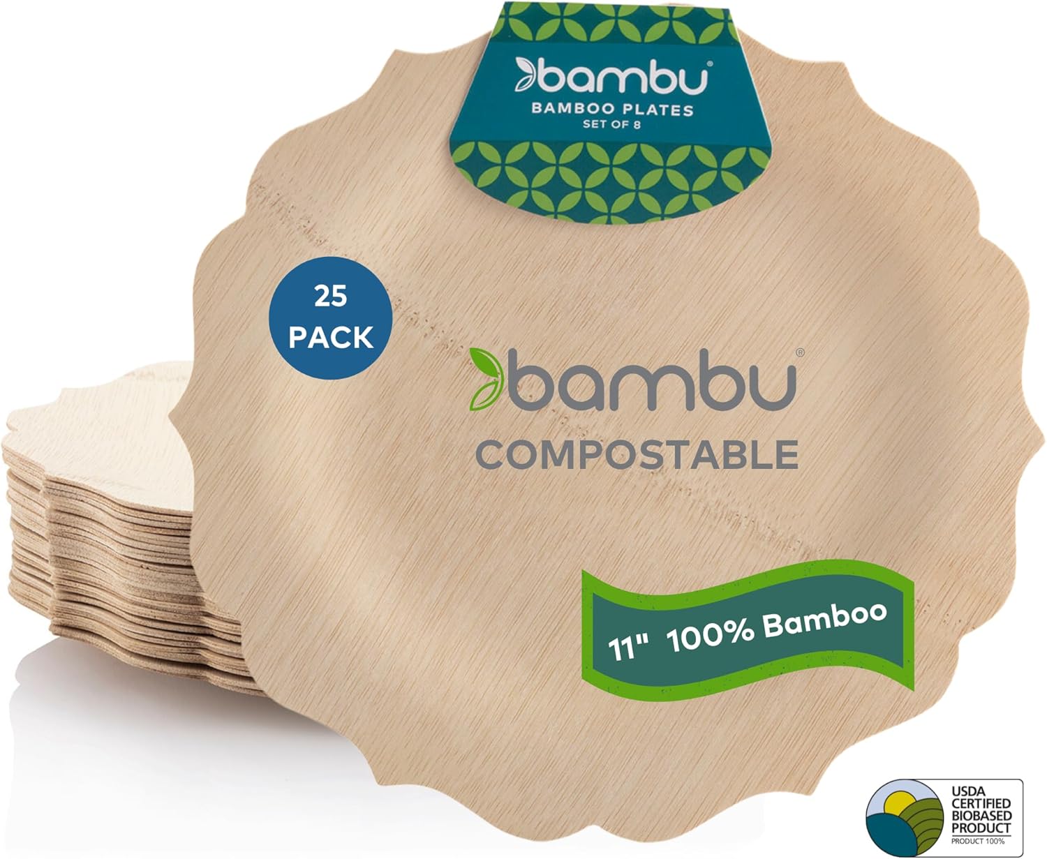 Bamboo Disposable Plates for Parties, Weddings, and Events