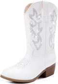 Cowboy Boots for Girls Pointed Toe Mid Calf Kids Cowgirl Boots Jewelry