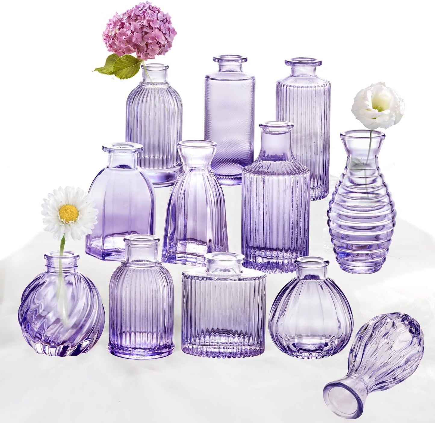 Purple Glass Bud Vases Set of 12 for Wedding Centerpieces