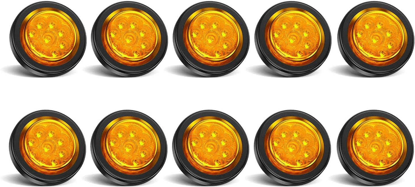 10Pcs 2 Inch Amber 9 LED Trailer Marker Lights for Trucks