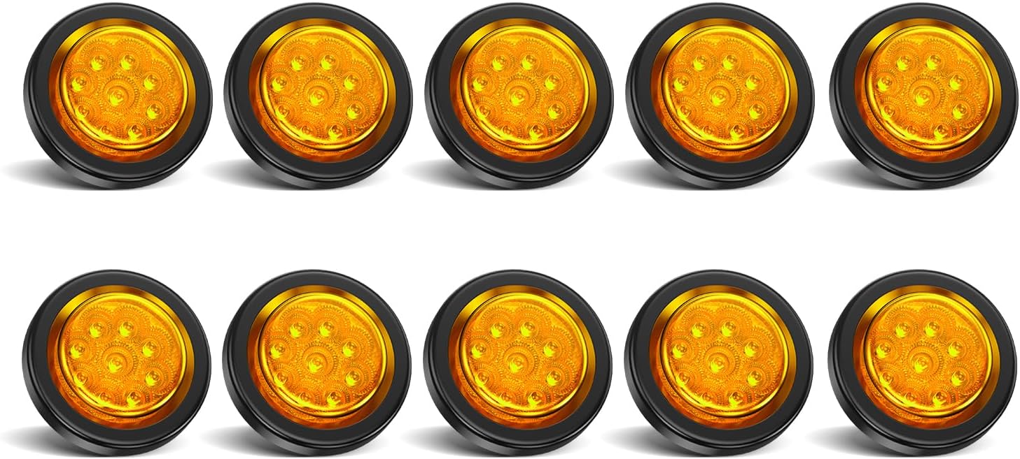10Pcs 2 Inch Amber 9 LED Trailer Marker Lights for Trucks
