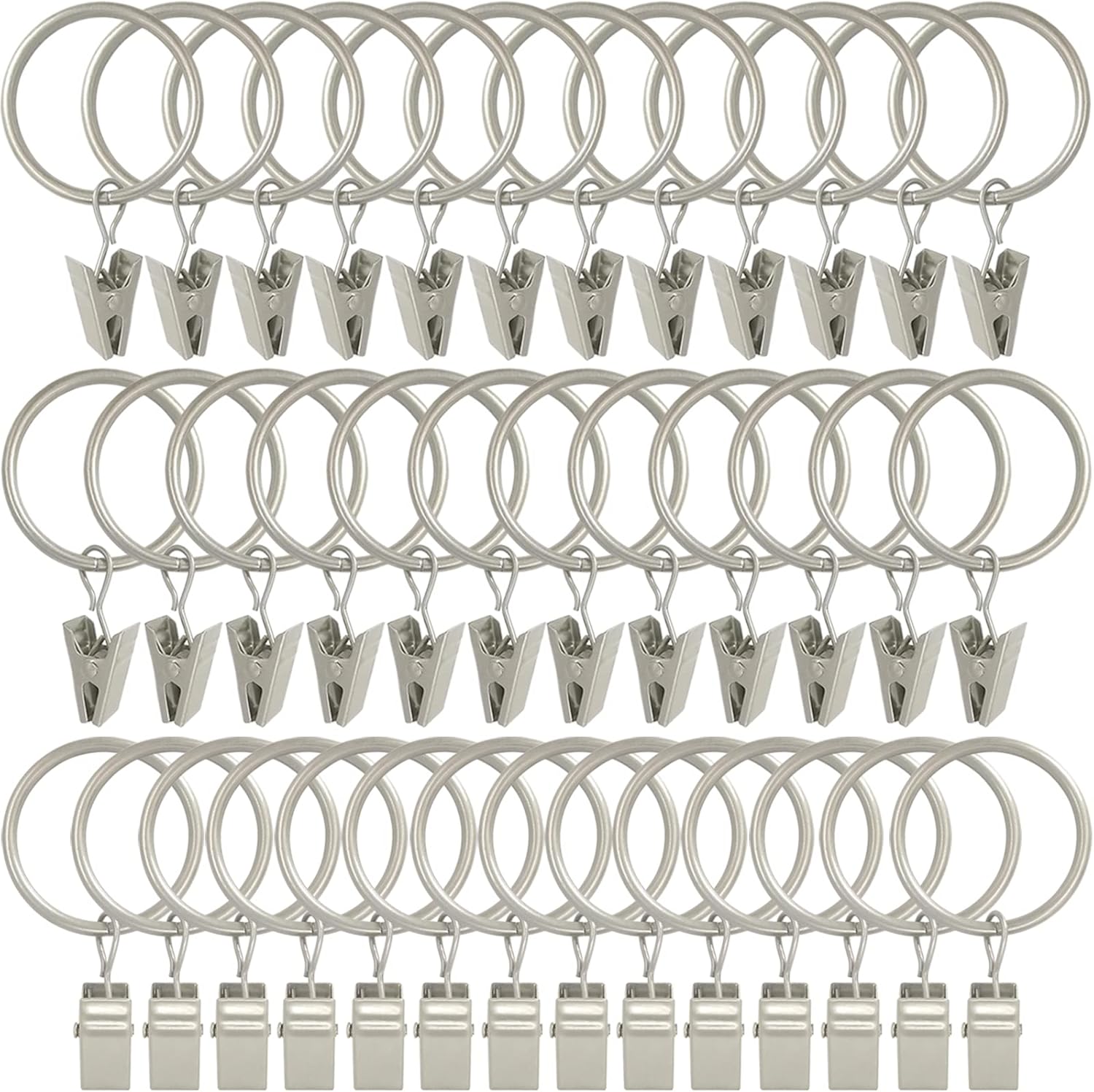 Silver Curtain Rings w/ Clips - Securely Hang Drapes!