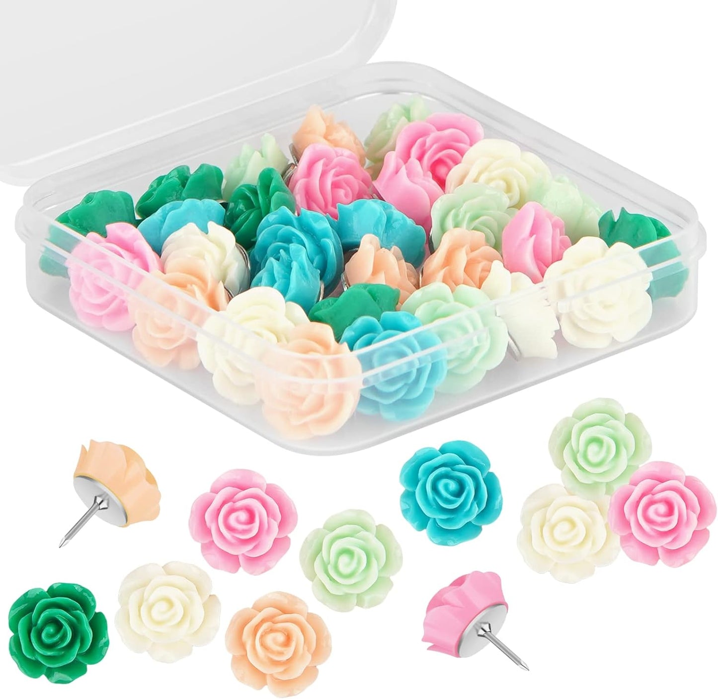 Colorful Flower Push Pins Set - 30pcs Stylish Decorative Tacks