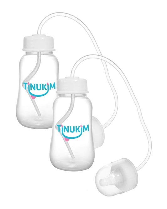 Tinukim 4oz Self-Feeding Baby Bottles - Anti-Colic Handless Design - 2-Pack