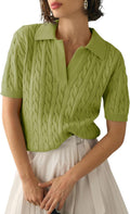 Women's Cable Short Sleeve Sweater Top - Soft Casual V Neck Loose