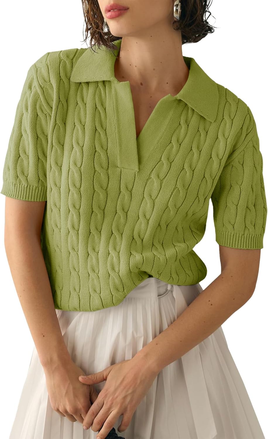 Imily Bela Women's Cable Short Sleeve Sweater for Casual Style