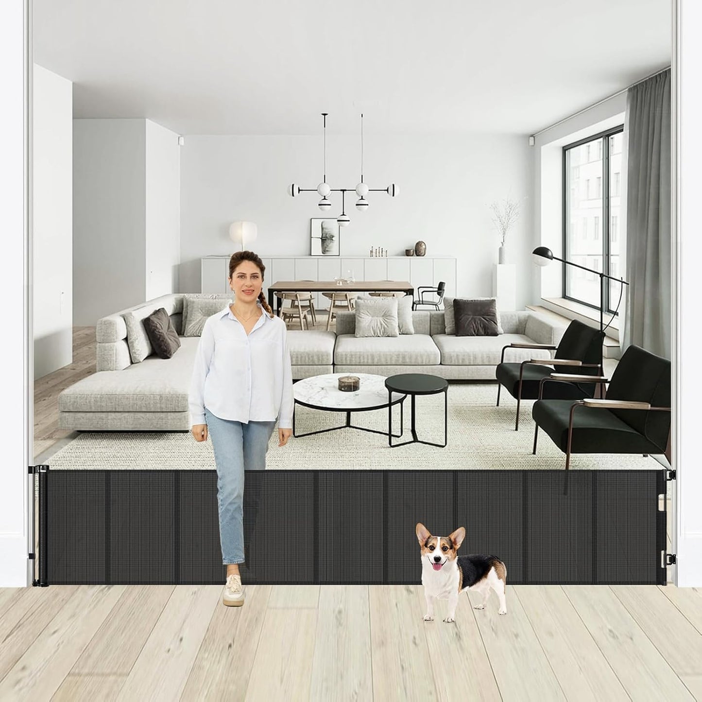 Retractable Dog Gate 24 Inch Tall for Indoor and Outdoor Use