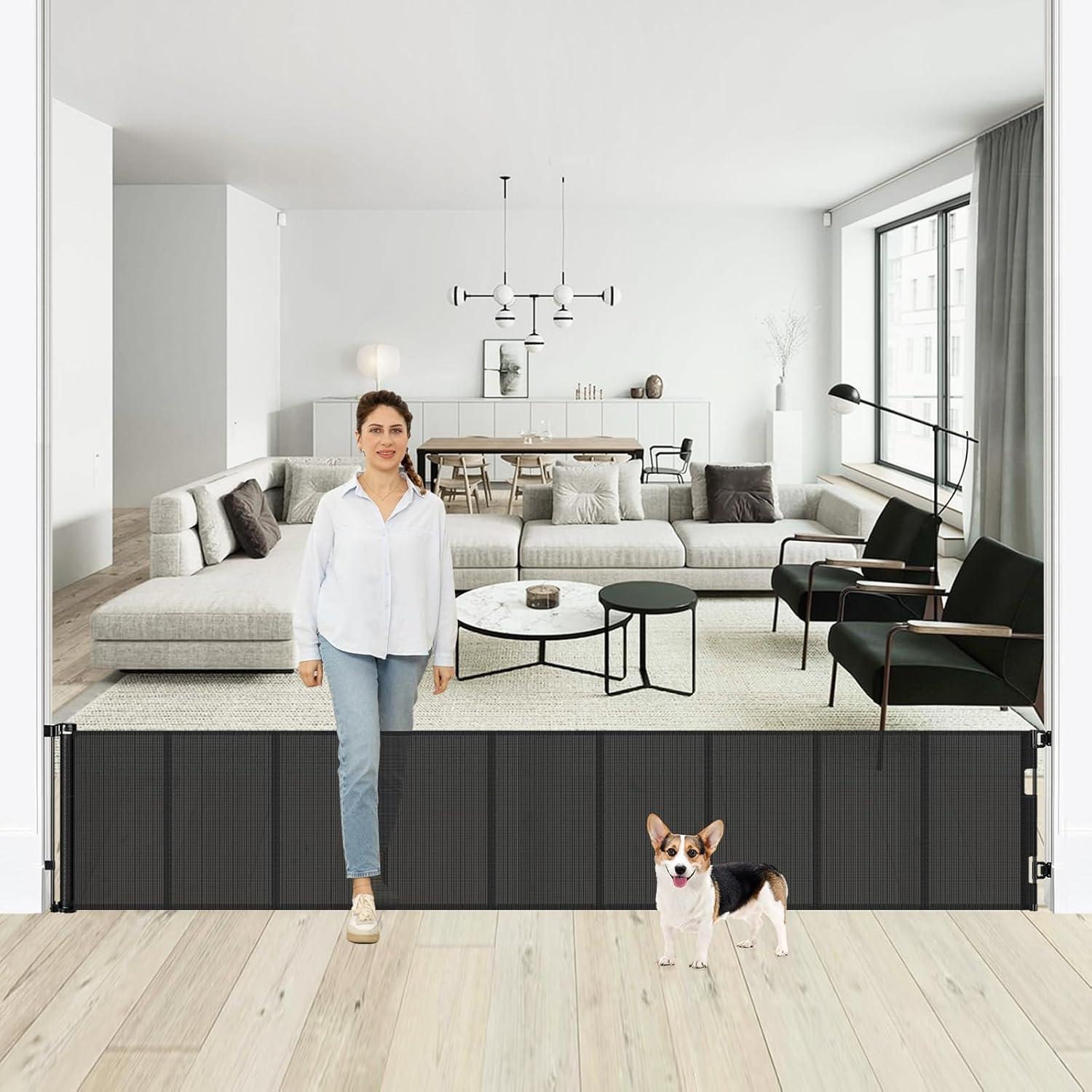 Retractable Dog Gate 24 Inch Tall for Indoor and Outdoor Use