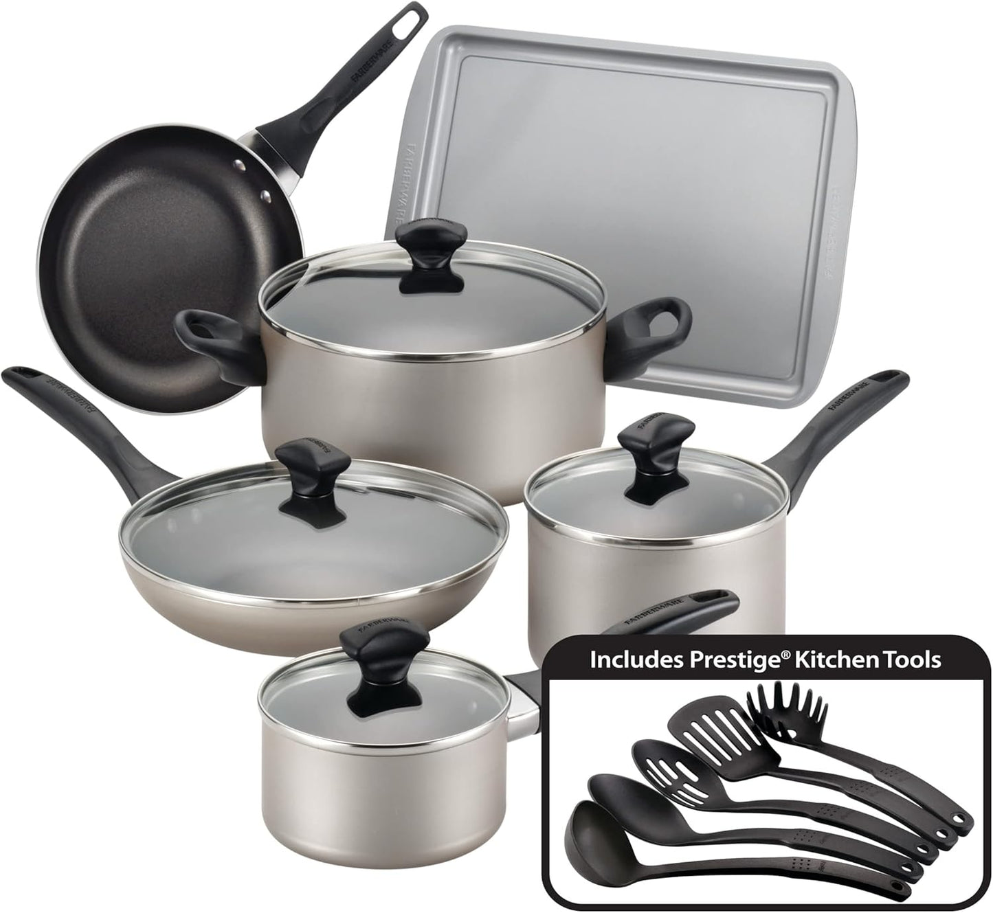 Farberware Nonstick Cookware Set, 15 Piece, Dishwasher Safe
