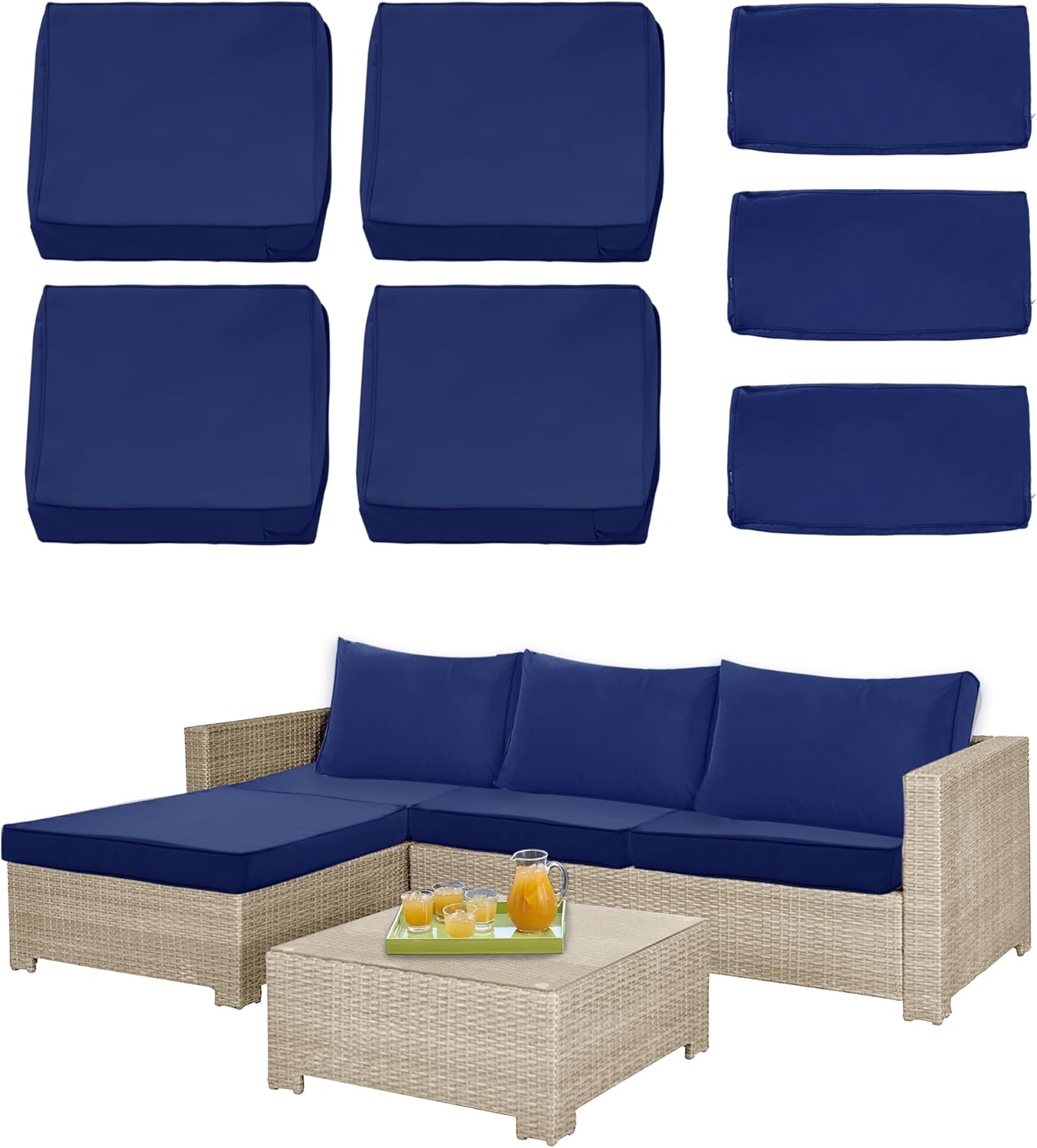 7 Pack Patio Cushion Covers for 5 Piece Outdoor Furniture Set