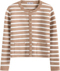 Women Striped Cropped Cardigan Sweater - Casual Fall Staple