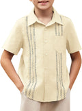 Boys Guayabera Shirt Short Sleeve Cotton Linen Button Down - Summer
