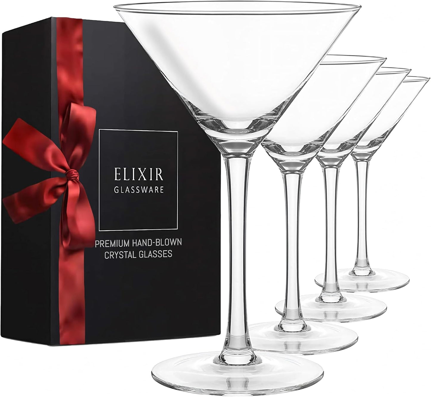 Elegant Hand Blown Crystal Martini Glasses Set of 4 - 9 oz