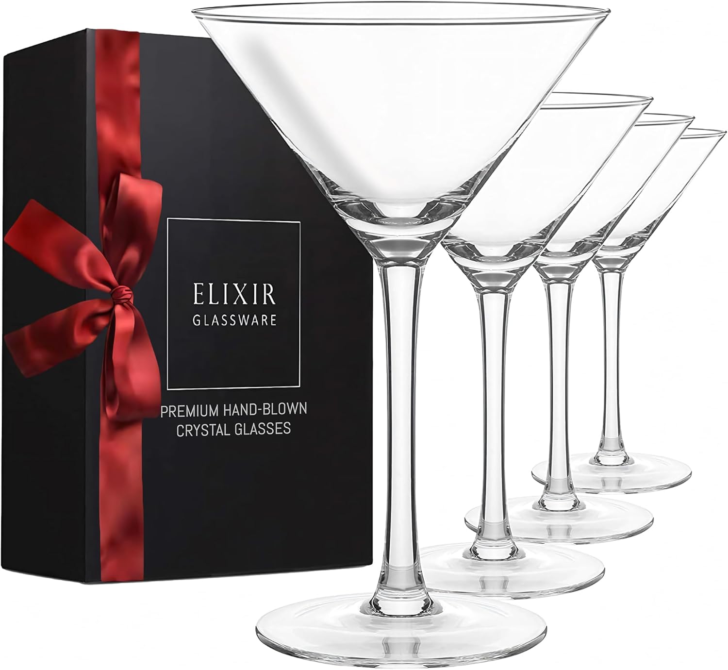 Elegant Hand Blown Crystal Martini Glasses Set of 4 - 9 oz