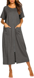 Women Zipper Front Short Sleeve Housecoat Robe S-4XL - Lightweight