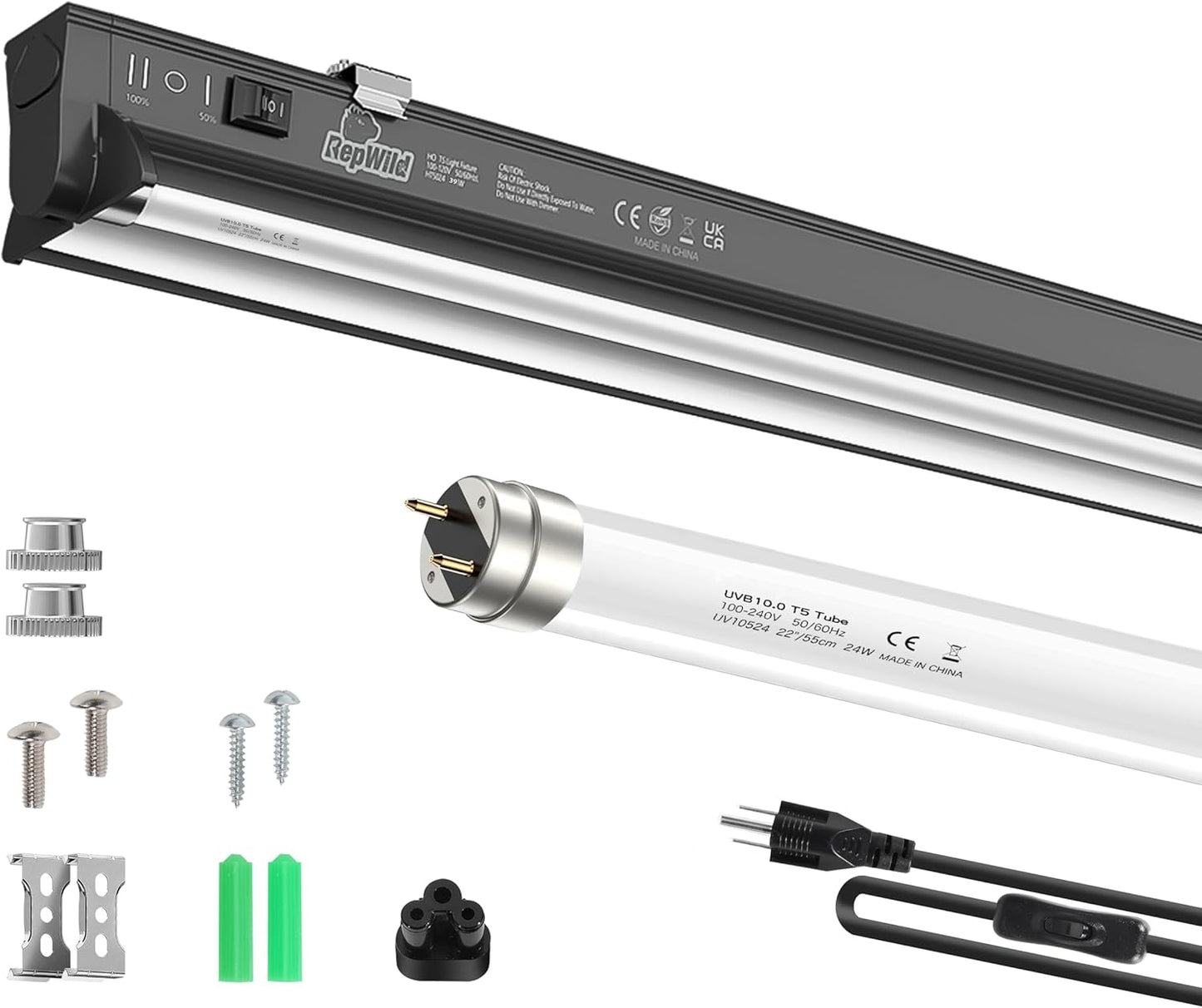 T5 HO 10.0 UVB Light for Reptiles - 24W Fixture Combo Kit