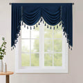Navy Blue Velvet Waterfall Valance Curtain Panel - Luxurious Rod