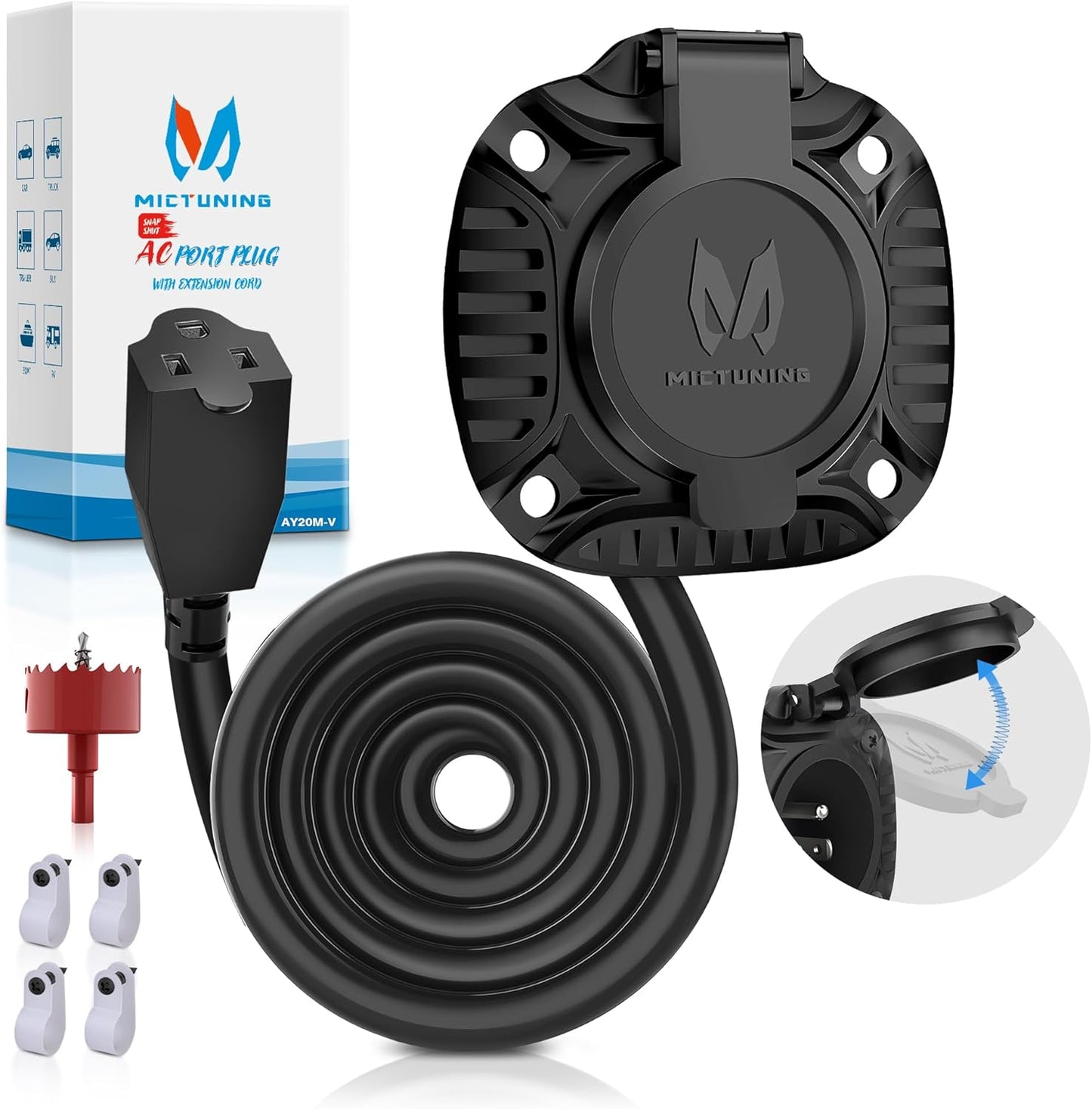 MICTUNING AC Port Plug with 72 Inch Cord and Waterproof Cover