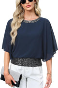 Sequin Dressy Tunic Blouse with 3/4 Dolman Sleeve - Elegant Sparkle