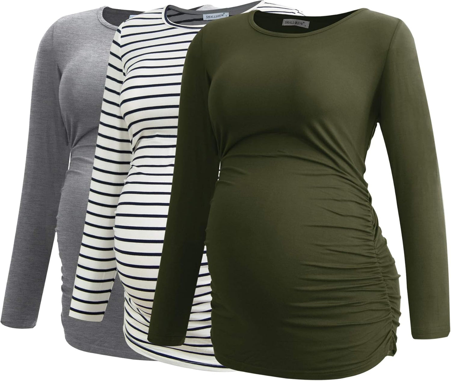 Smallshow Women's Maternity Shirts Long Sleeve 3-Pack for Moms