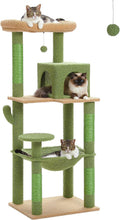 Cactus Cat Tree for Large Cats - 56.3in 6-Tier Tower with Hammock