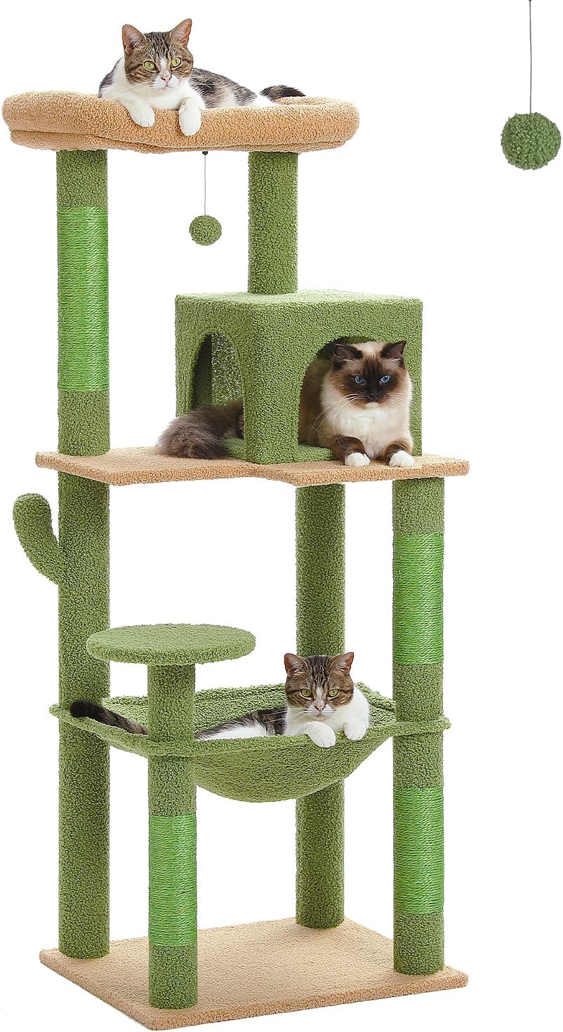 Cactus Cat Tree for Large Cats with Big Hammock and Condo