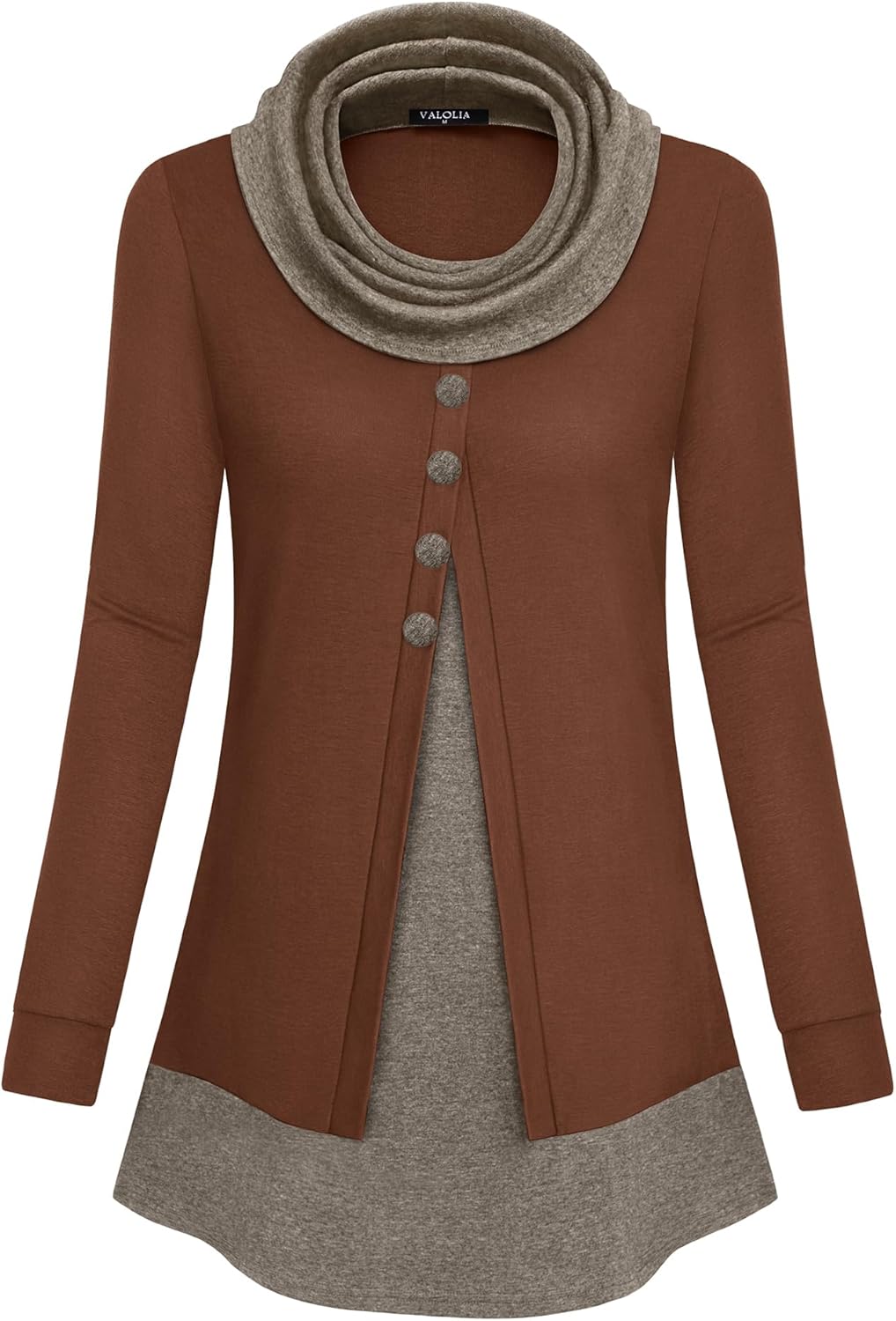 VALOLIA Womens Cowl Neck Long Sleeve Tunic Tops for Comfort