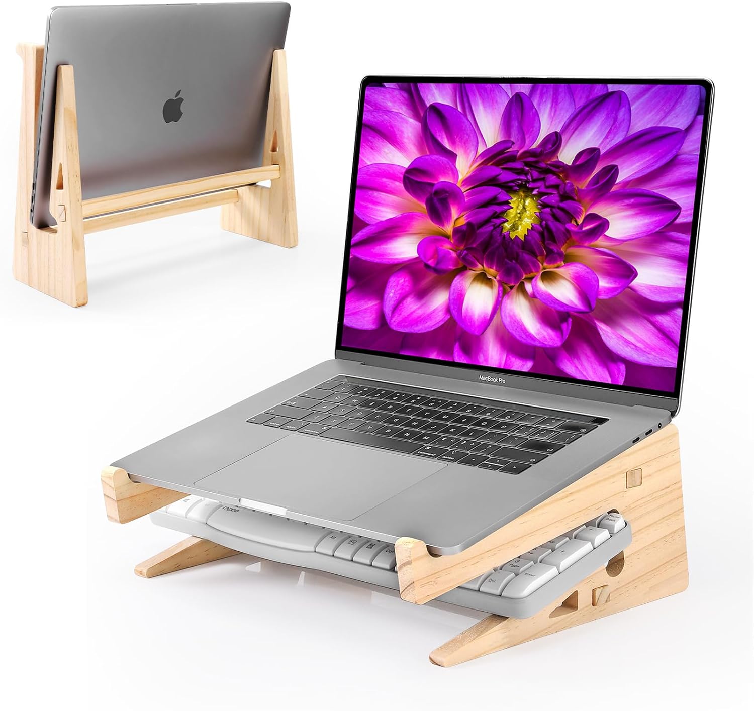 Vertical Wood Laptop Stand | Space-Saving Design – GearMustHave