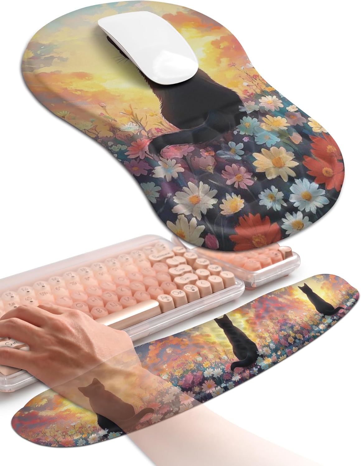 Hokafenle 2in1 Combination Wave Keyboard Wrist Rest and Mouse Pad